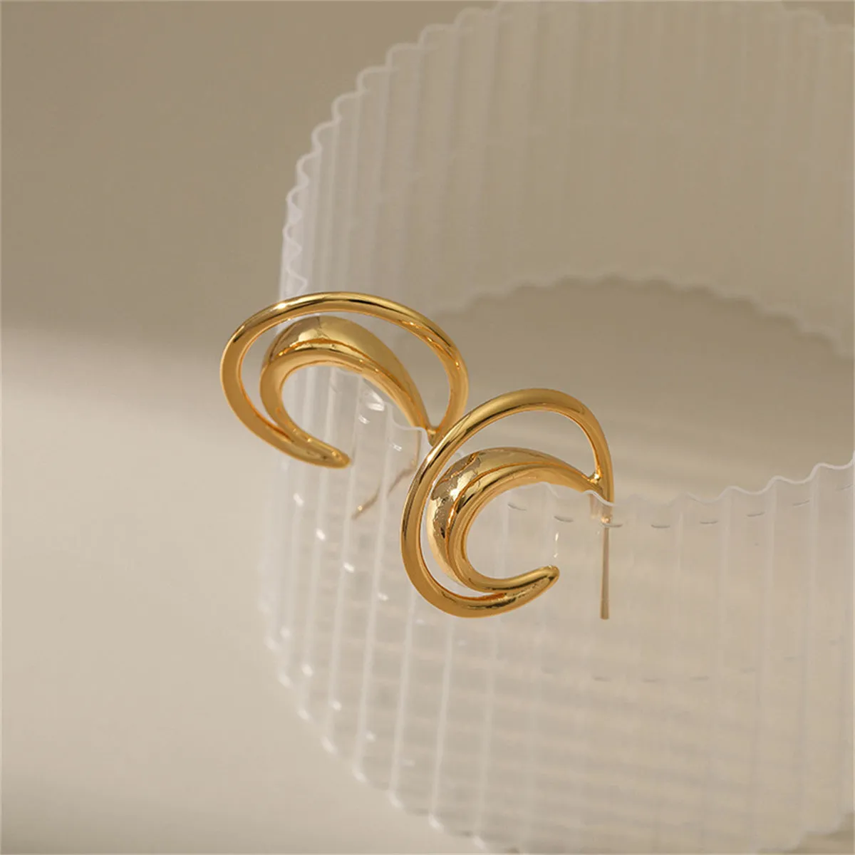 18K Gold-Plated Openwork Moon Drop Earrings