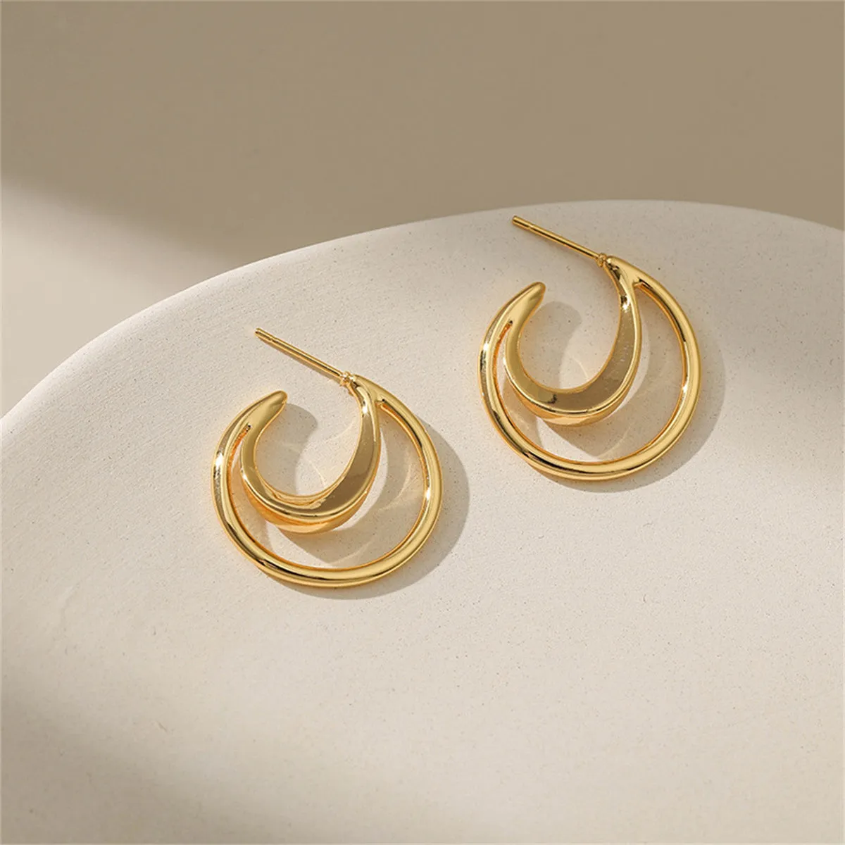 18K Gold-Plated Openwork Moon Drop Earrings