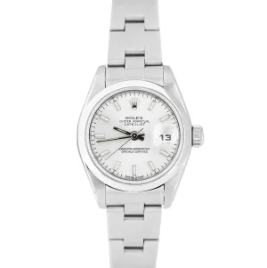 2003 Ladies Rolex DateJust 26mm Stainless Silver Index Stick Oyster Watch 79160