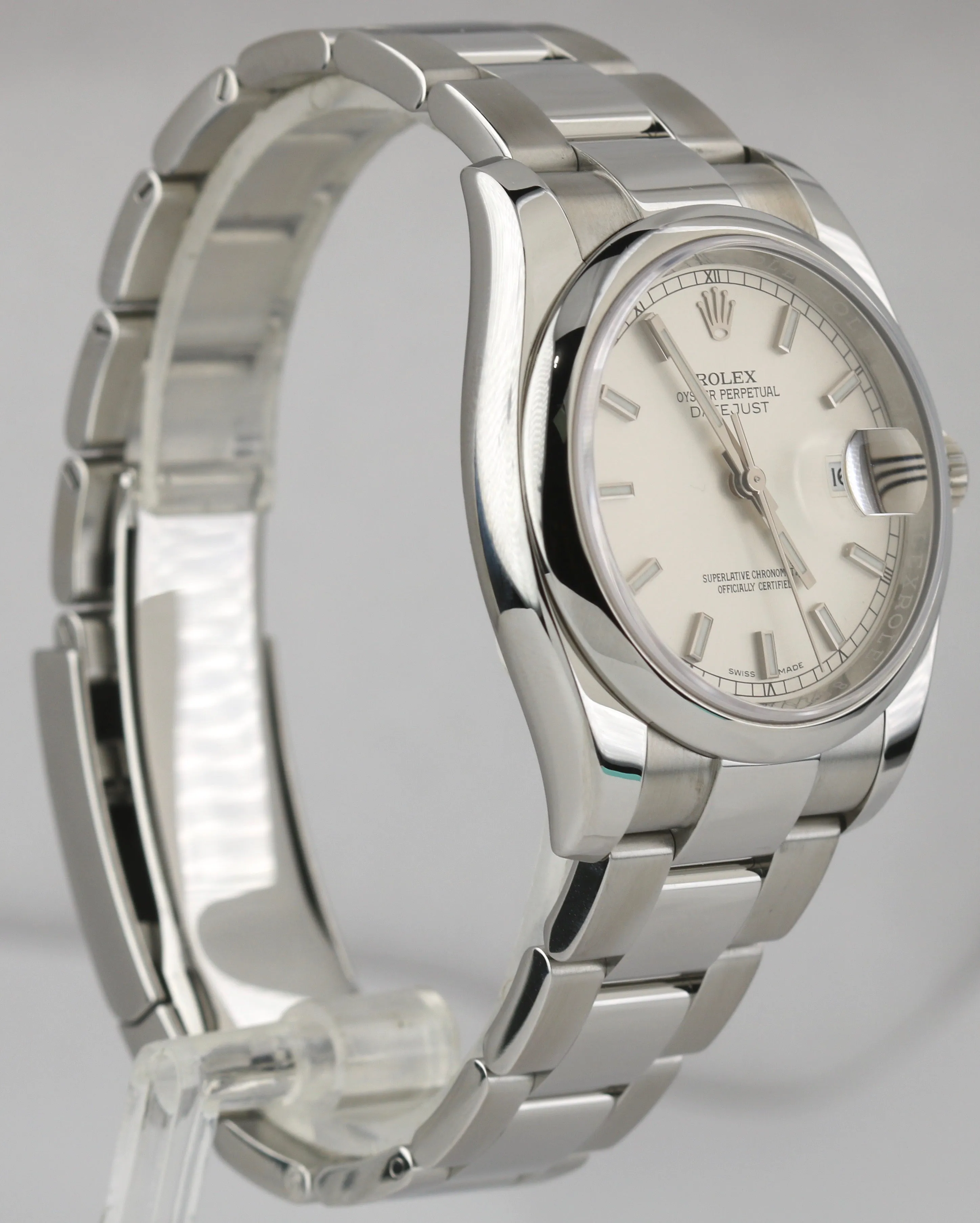 2016 MINT Rolex DateJust 36mm Silver Stick Stainless Steel Oyster Watch 116200