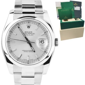 2016 MINT Rolex DateJust 36mm Silver Stick Stainless Steel Oyster Watch 116200