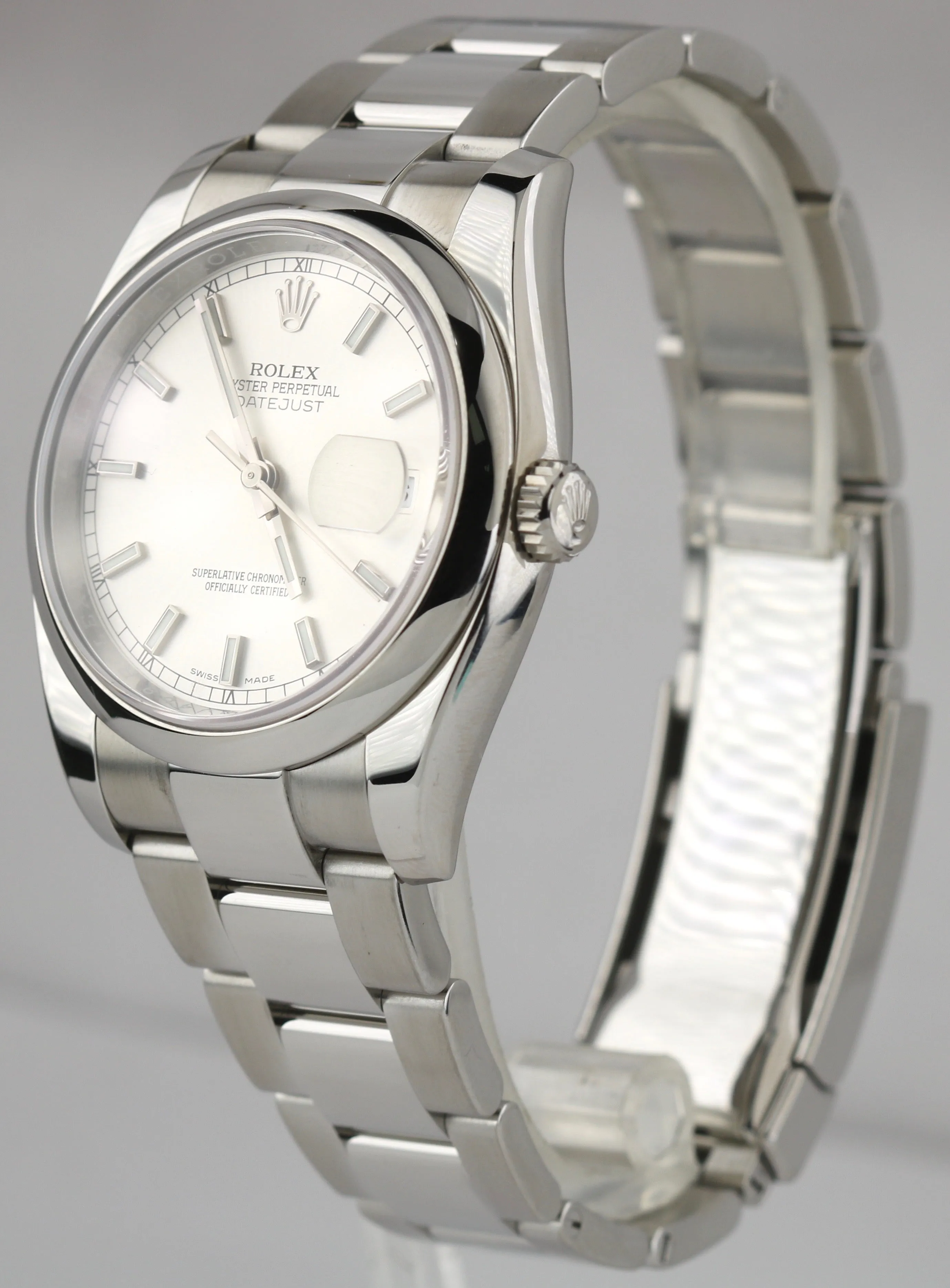 2016 MINT Rolex DateJust 36mm Silver Stick Stainless Steel Oyster Watch 116200