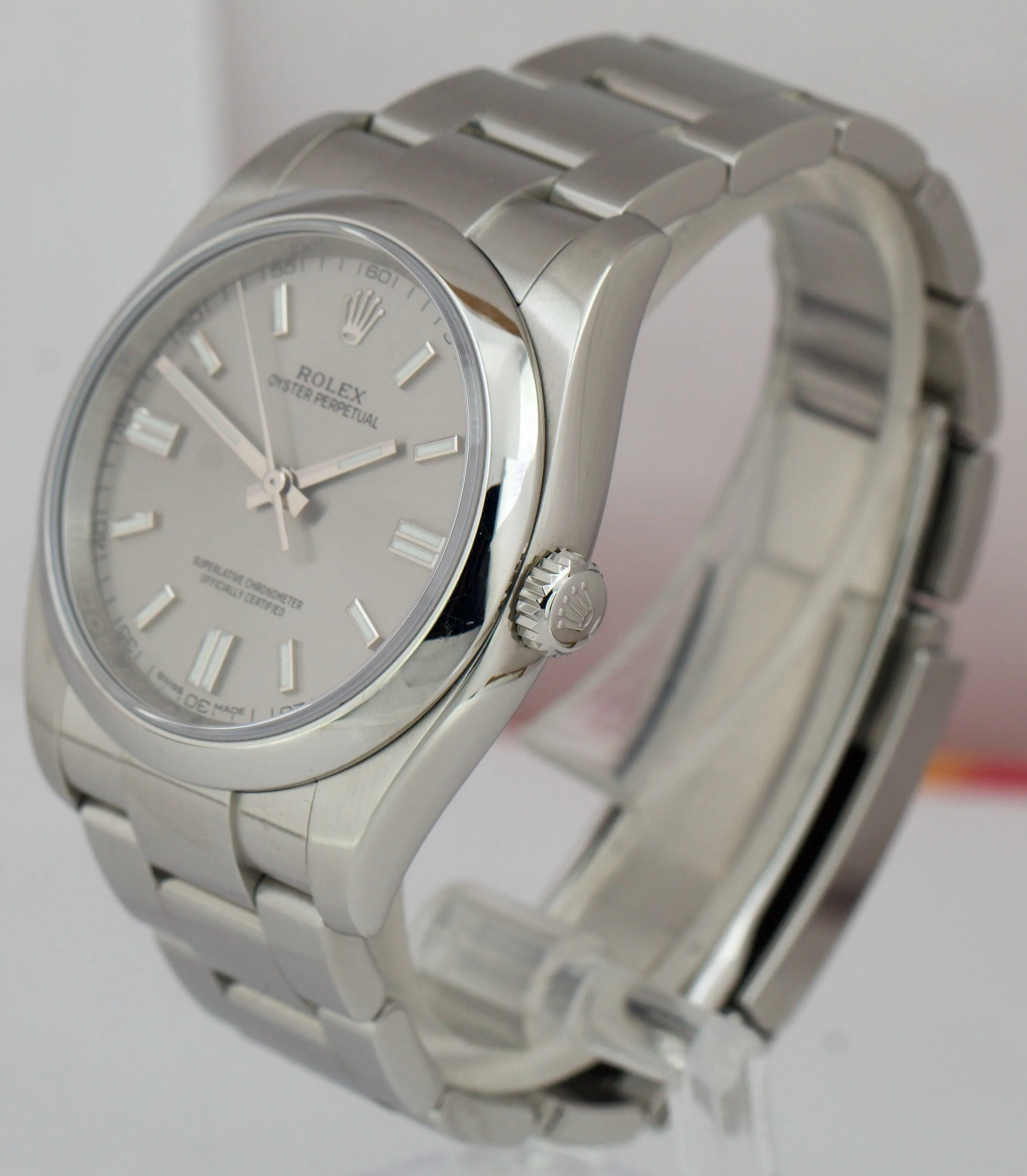 2018 Rolex Oyster Perpetual 36mm Rhodium Stick Stainless Steel Watch 116000 BP