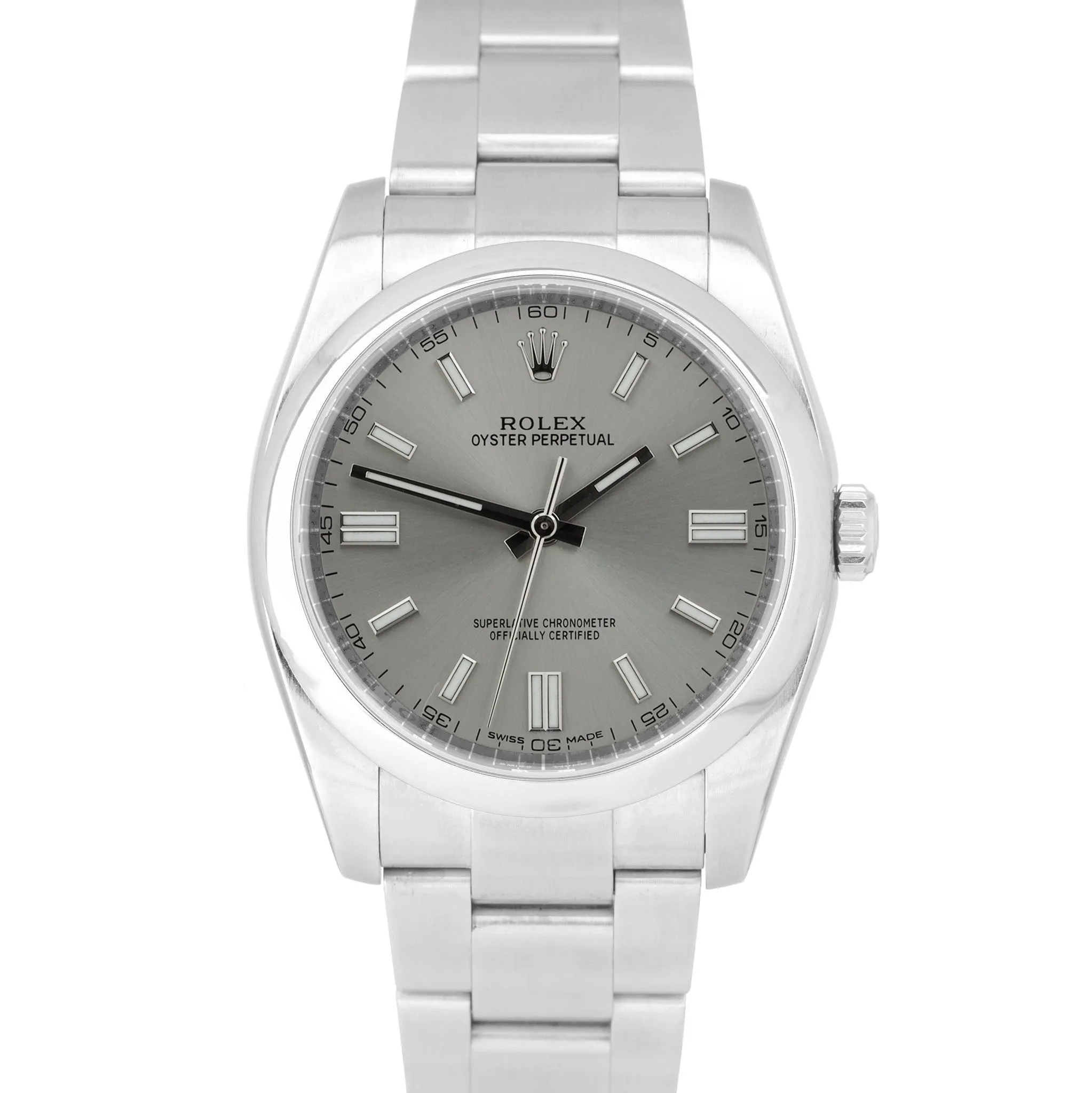 2018 Rolex Oyster Perpetual 36mm Rhodium Stick Stainless Steel Watch 116000 BP