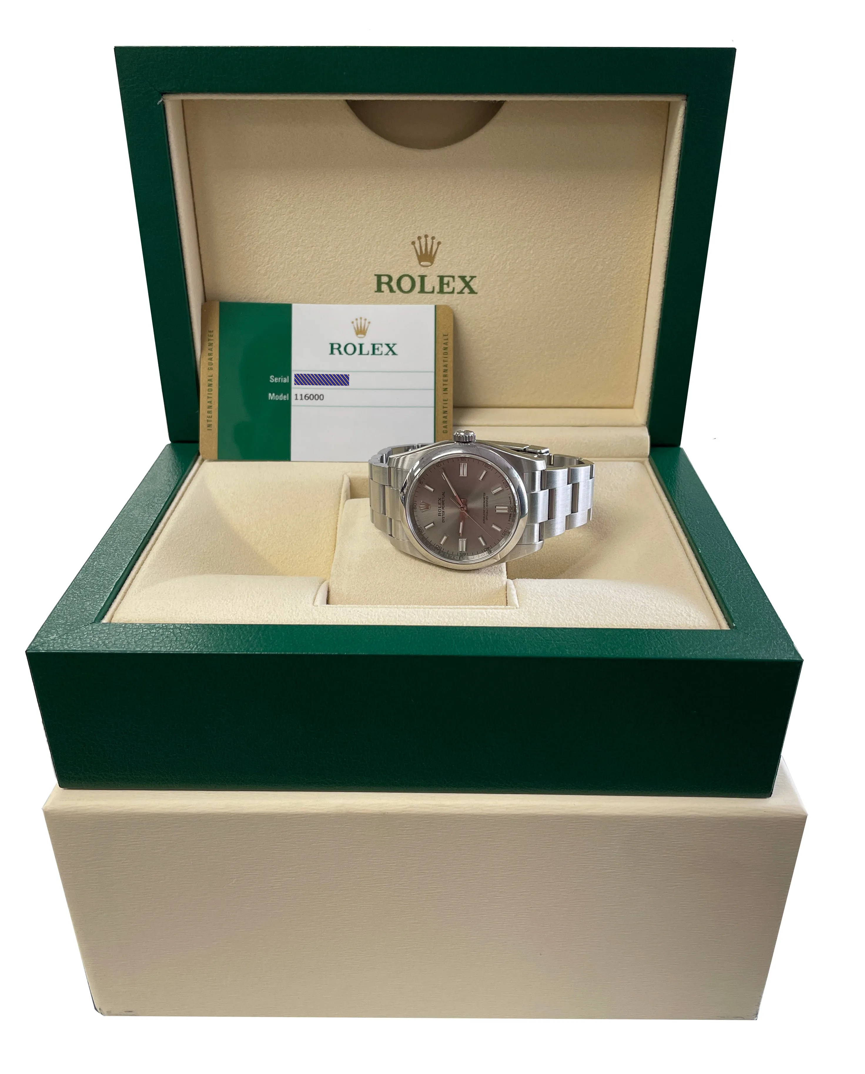 2018 Rolex Oyster Perpetual 36mm Rhodium Stick Stainless Steel Watch 116000 BP