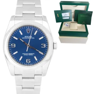 2019 MINT Rolex Oyster Perpetual 36mm Stainless Blue 3-6-9 STICK Watch 116000 BP