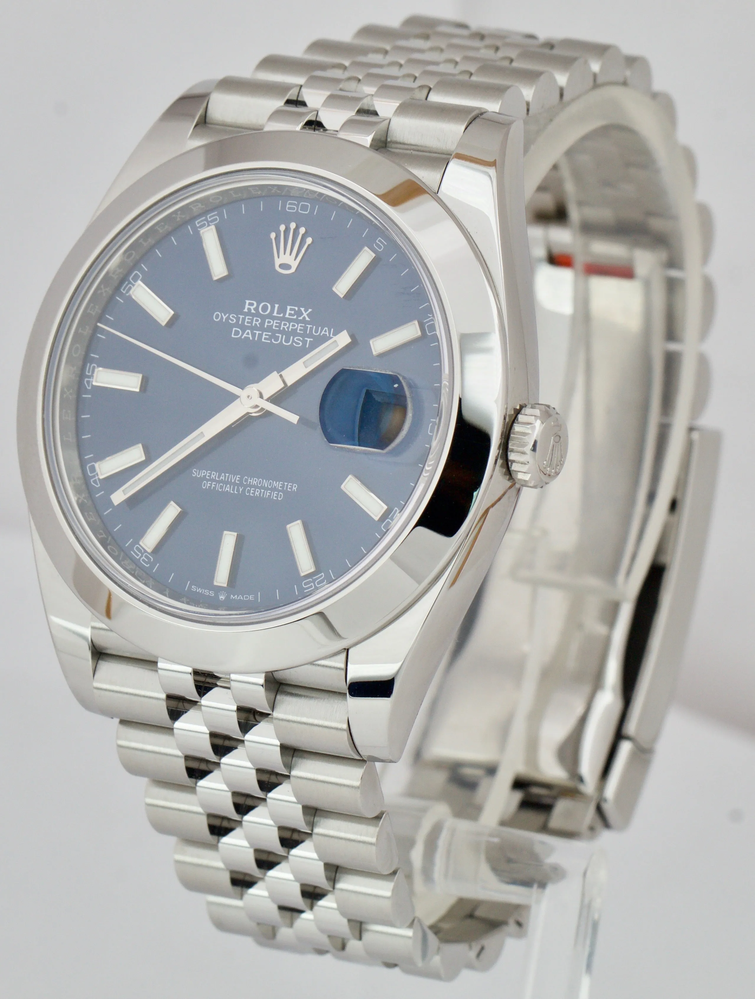 2020 Rolex DateJust 41 Blue Stick Stainless Steel Jubilee Watch 126300 FULL SET