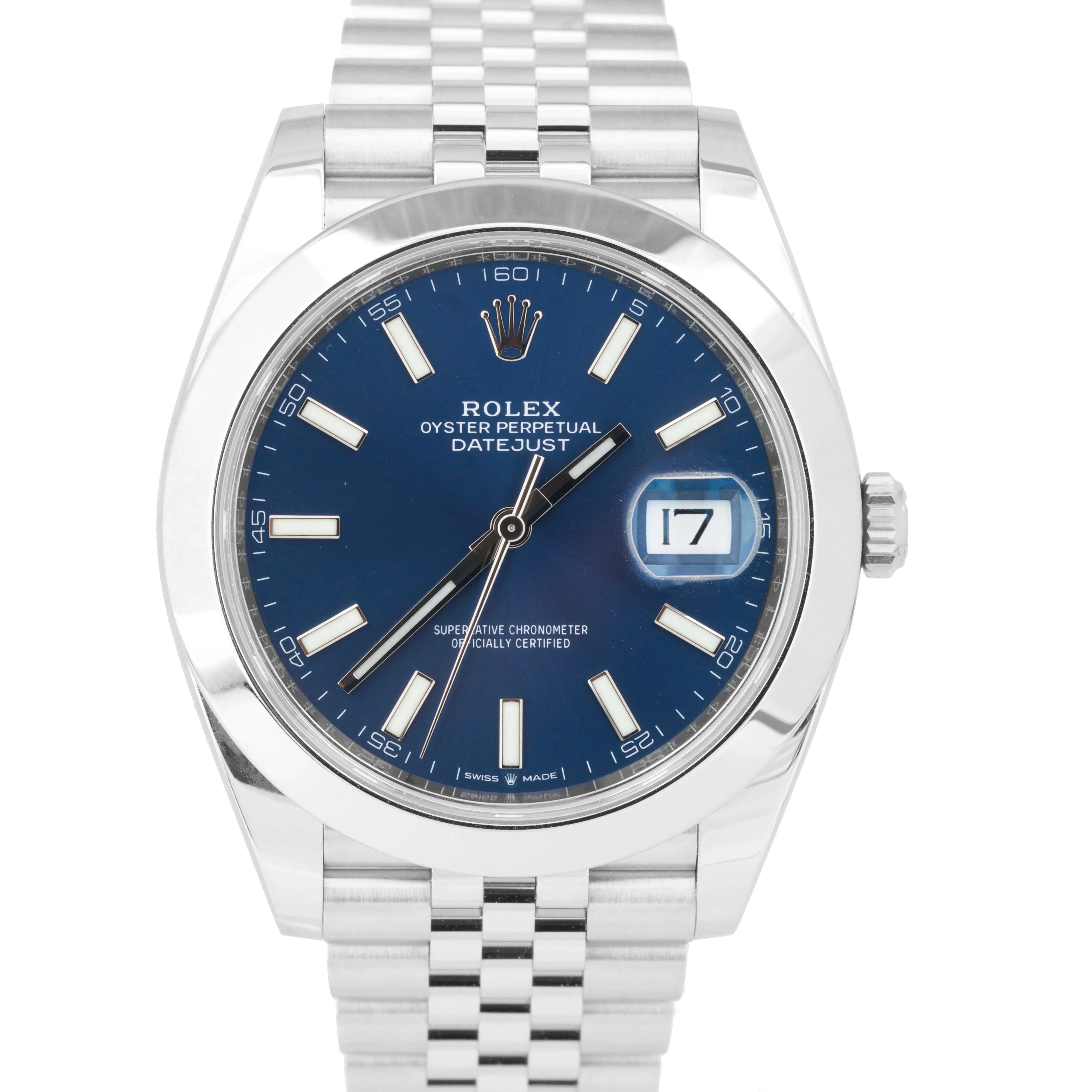 2020 Rolex DateJust 41 Blue Stick Stainless Steel Jubilee Watch 126300 FULL SET
