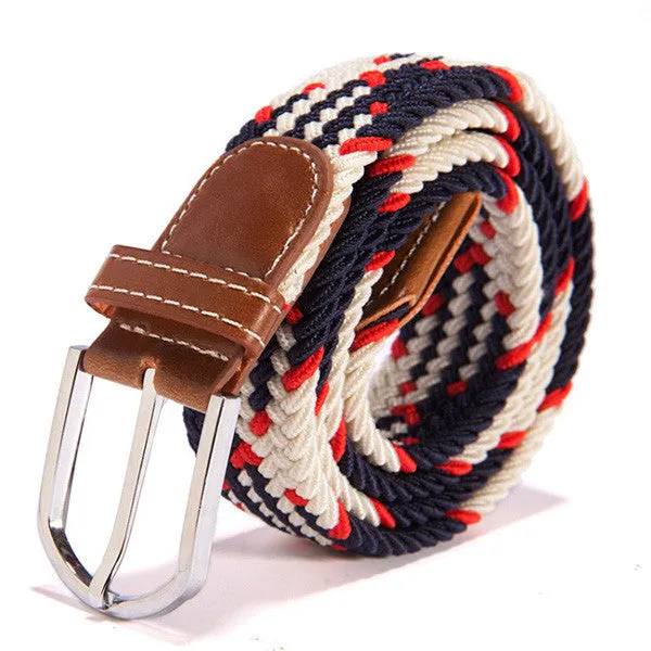 31 Colors Men Women's Canvas Plain Webbing Metal Buckle Woven Stretch Waist Belt