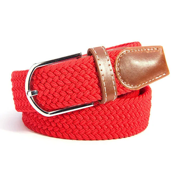 31 Colors Men Women's Canvas Plain Webbing Metal Buckle Woven Stretch Waist Belt