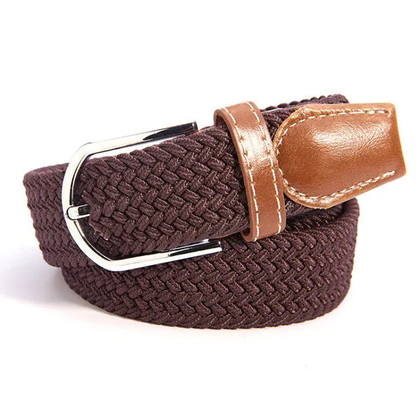 31 Colors Men Women's Canvas Plain Webbing Metal Buckle Woven Stretch Waist Belt