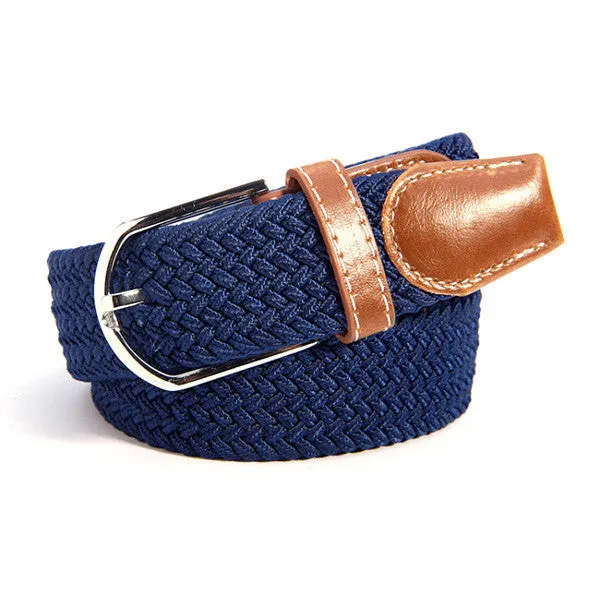 31 Colors Men Women's Canvas Plain Webbing Metal Buckle Woven Stretch Waist Belt