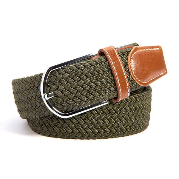 31 Colors Men Women's Canvas Plain Webbing Metal Buckle Woven Stretch Waist Belt