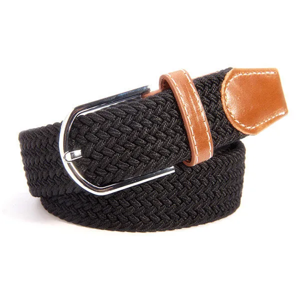 31 Colors Men Women's Canvas Plain Webbing Metal Buckle Woven Stretch Waist Belt