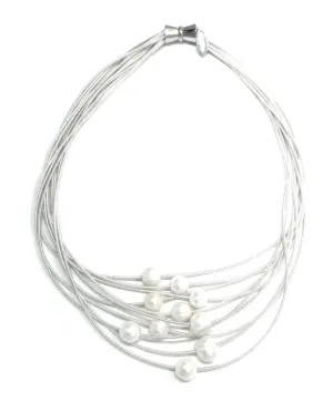541 – White 10 Layer Necklace with White Freshwater Pearls | She She's Closet