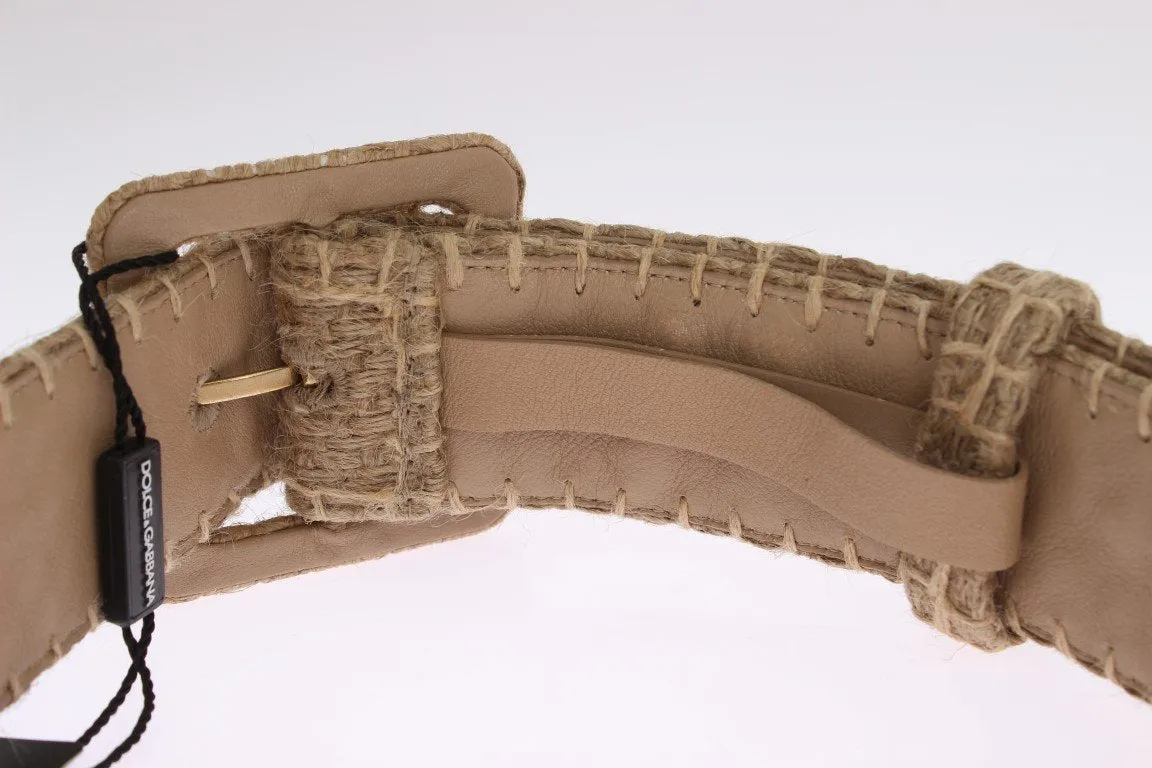Beige Canvas Leather Wide Belt