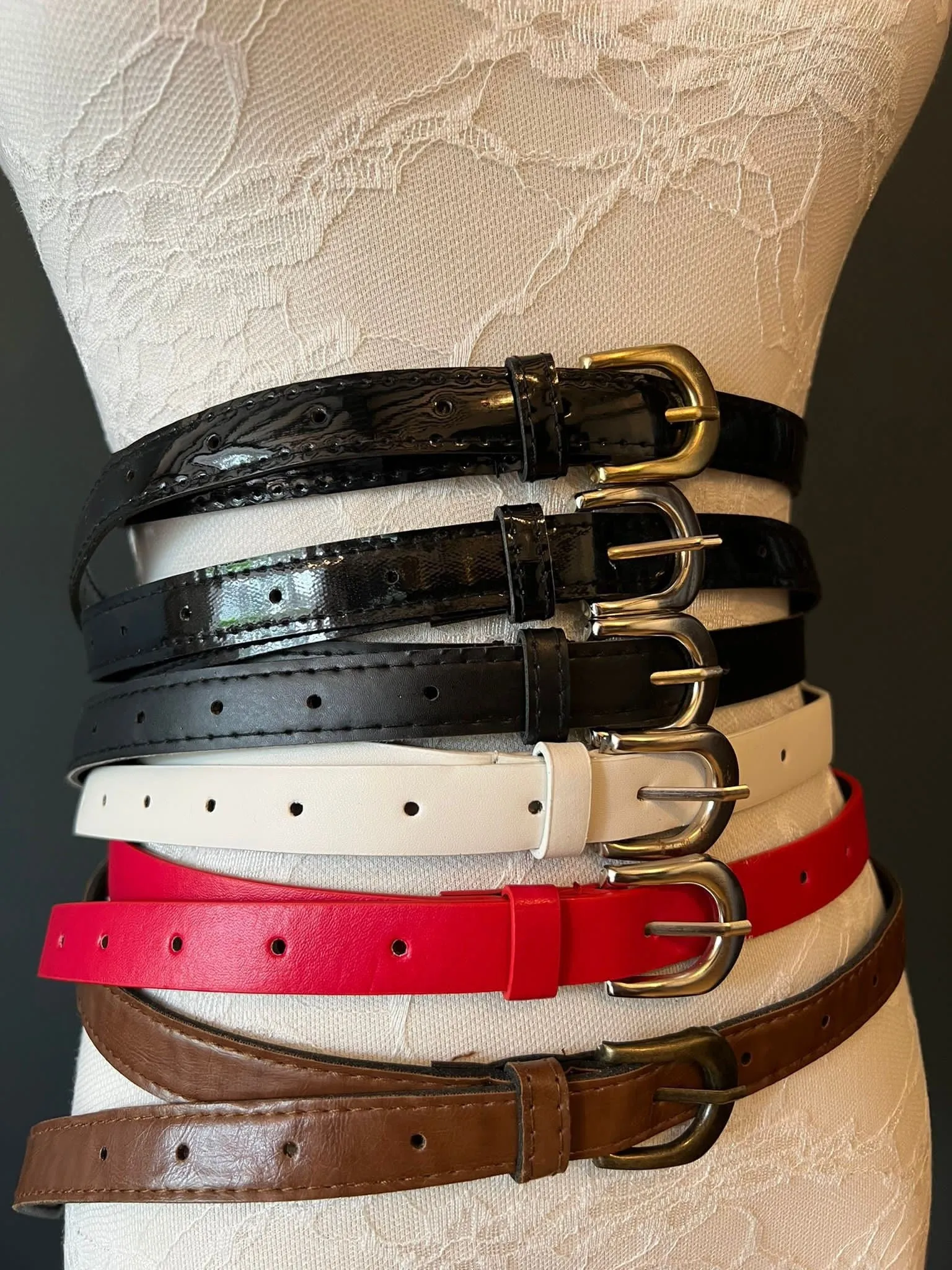 Belts, Skinny Belts, Faux Leather Belts, Patent Belt, Matt Belt, Red, White, Brown, 2cm Wide Belt, Patent Belts, Fashion Belts