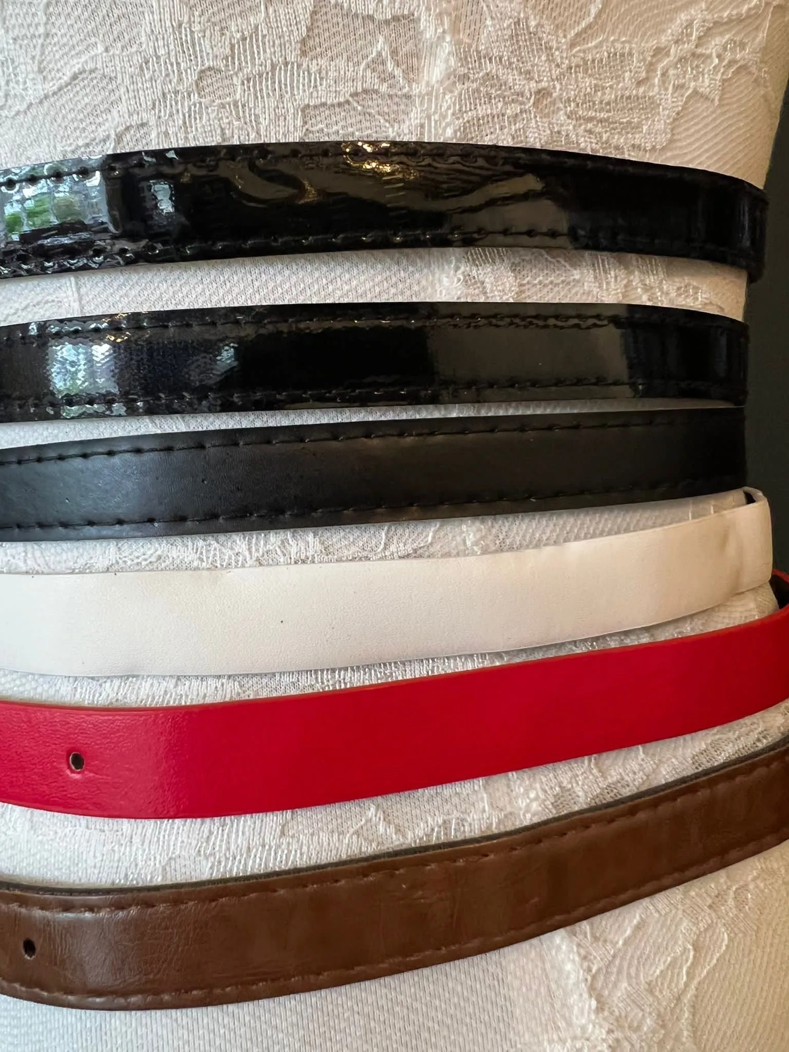 Belts, Skinny Belts, Faux Leather Belts, Patent Belt, Matt Belt, Red, White, Brown, 2cm Wide Belt, Patent Belts, Fashion Belts