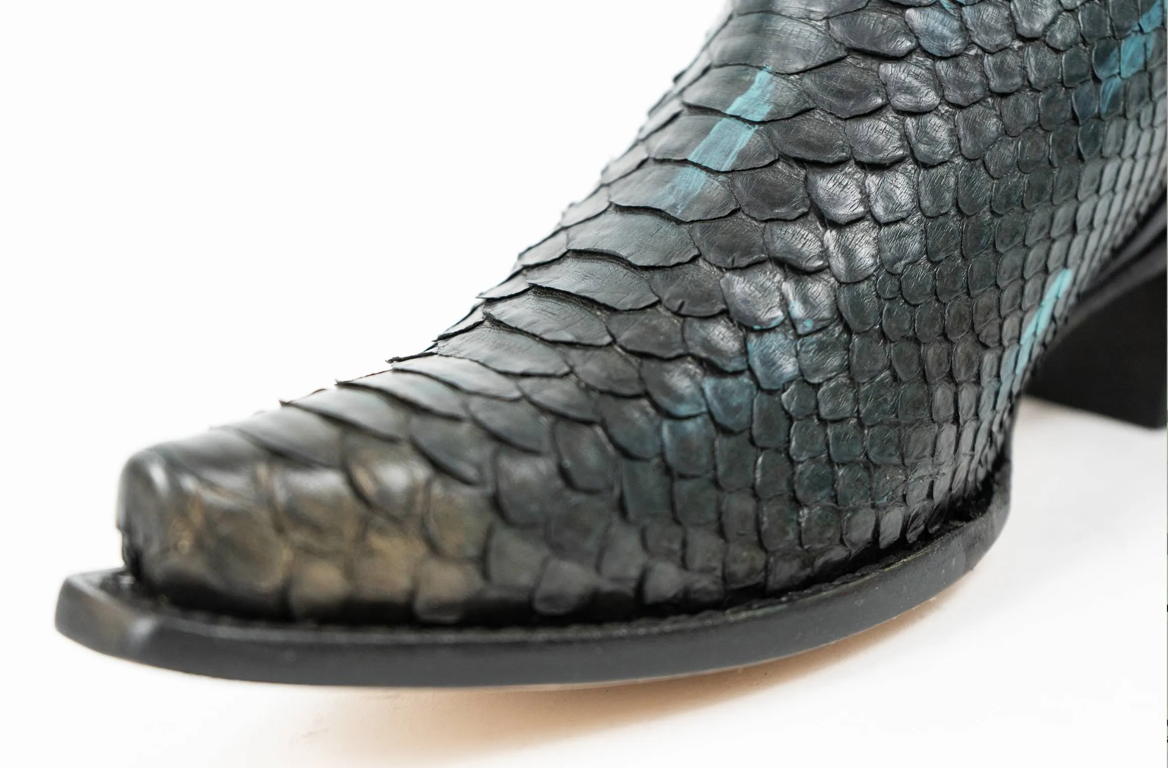 Black Green Python Snip Toe Western Booties