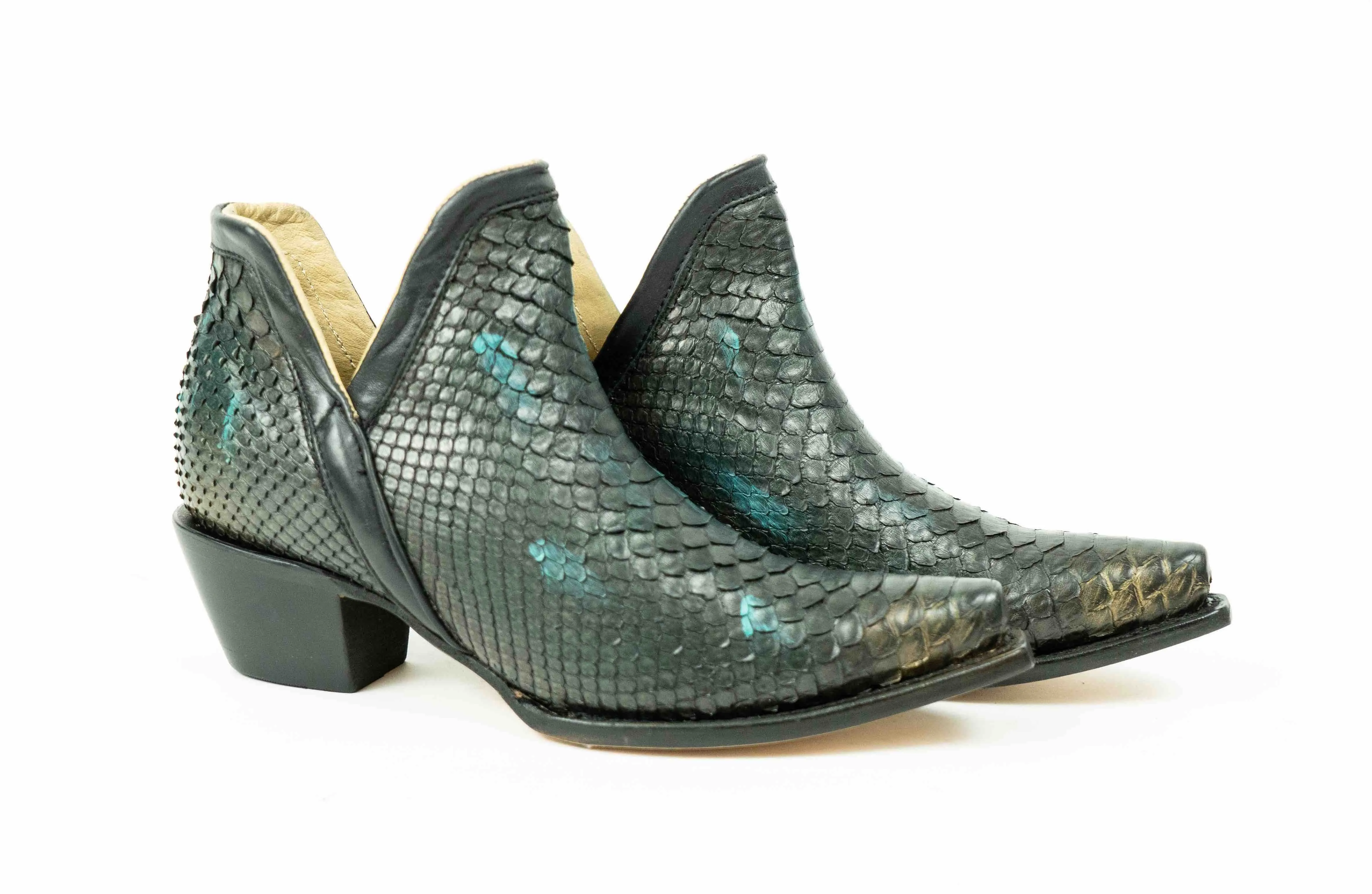 Black Green Python Snip Toe Western Booties