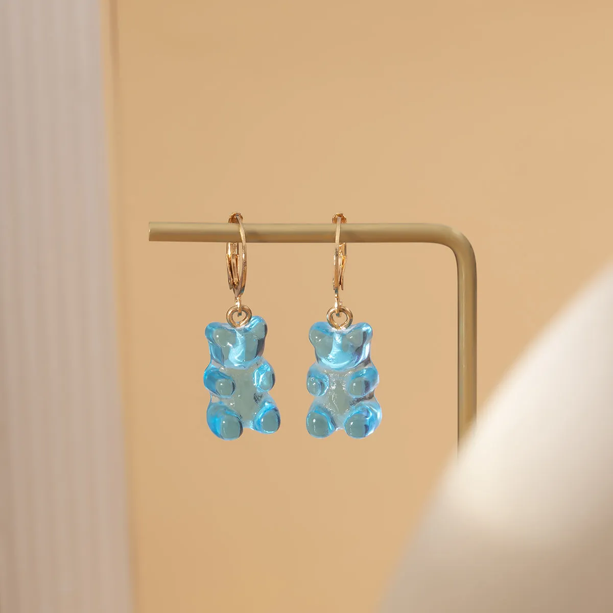 Blue Resin & 18K Gold-Plated Bear Huggie Drop Earrings