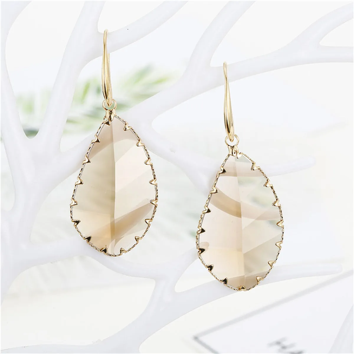Brown Crystal & 18K Gold-Plated Teardrop Earrings