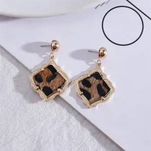 Brown Polystyrene & 18K Gold-Plated Leopard-Print Rhombus Drop Earrings