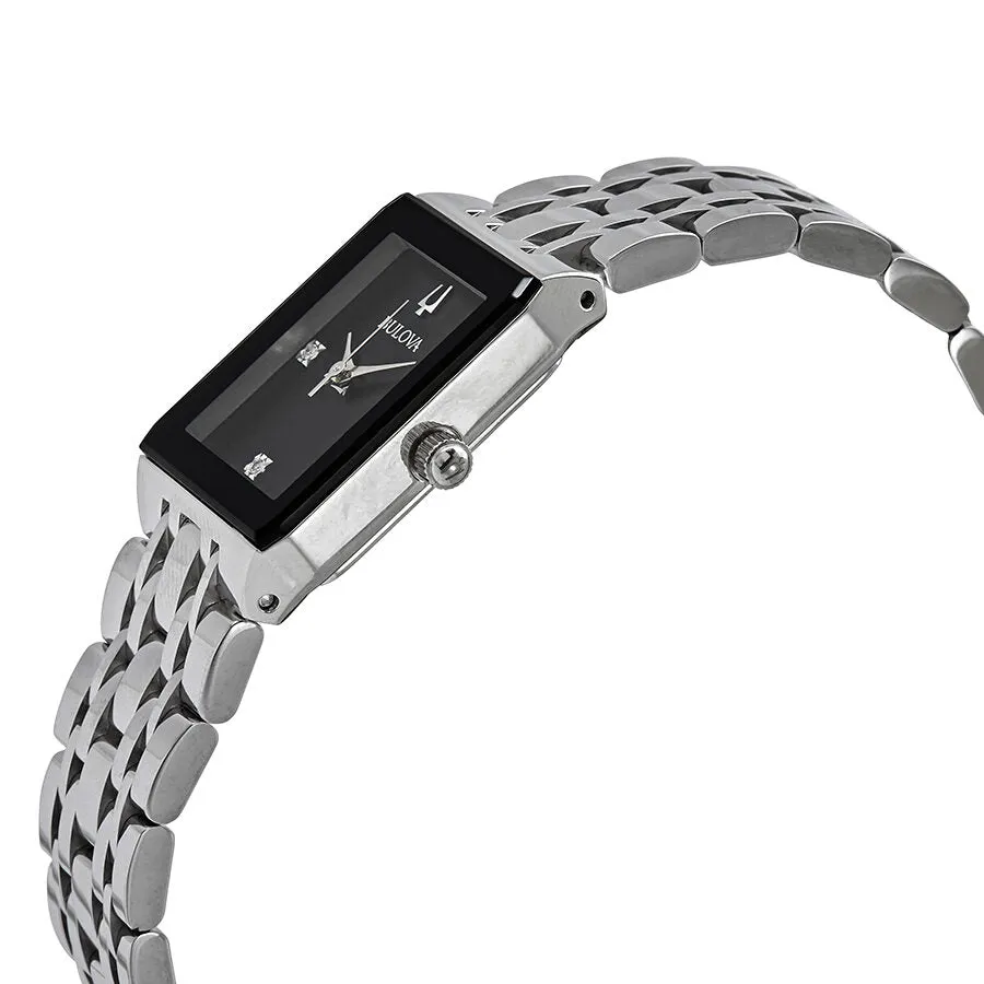 Bulova Quadra Diamond Black Dial Ladies Watch 96P202