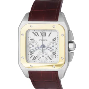 Cartier Santos 100 XL 42MM 18K Yellow Gold Stainless Chronograph Watch 2740