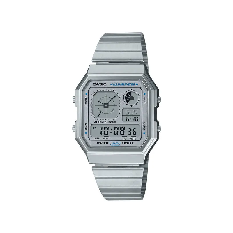Casio Vintage A130WE-7A Unisex Digital Watch Silver Stainless Steel Strap