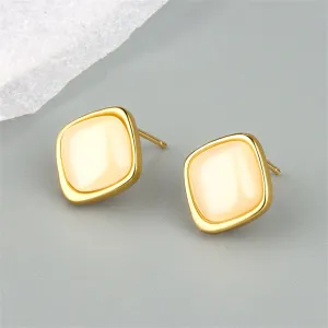 Cats Eye & 18K Gold-Plated Rhombus Stud Earrings