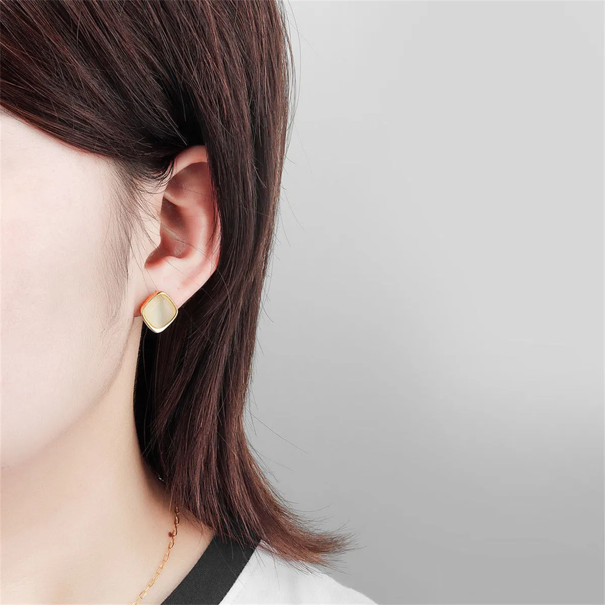 Cats Eye & 18K Gold-Plated Rhombus Stud Earrings