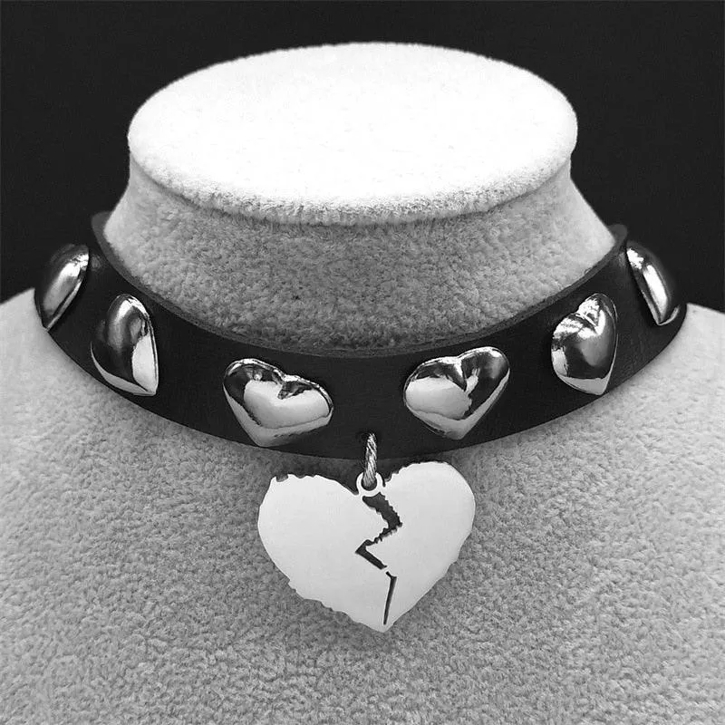Choker Goth Inverted Cross Stainless Steel PU Leather Necklace