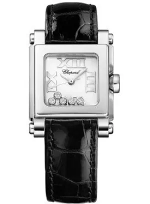 Chopard Happy Sport II Diamond White Dial Black Leather Ladies Watch 278516-3001
