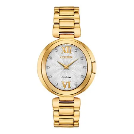 Citizen Capella Ladies Eco Drive Gold Tone Diamond Dial Watch