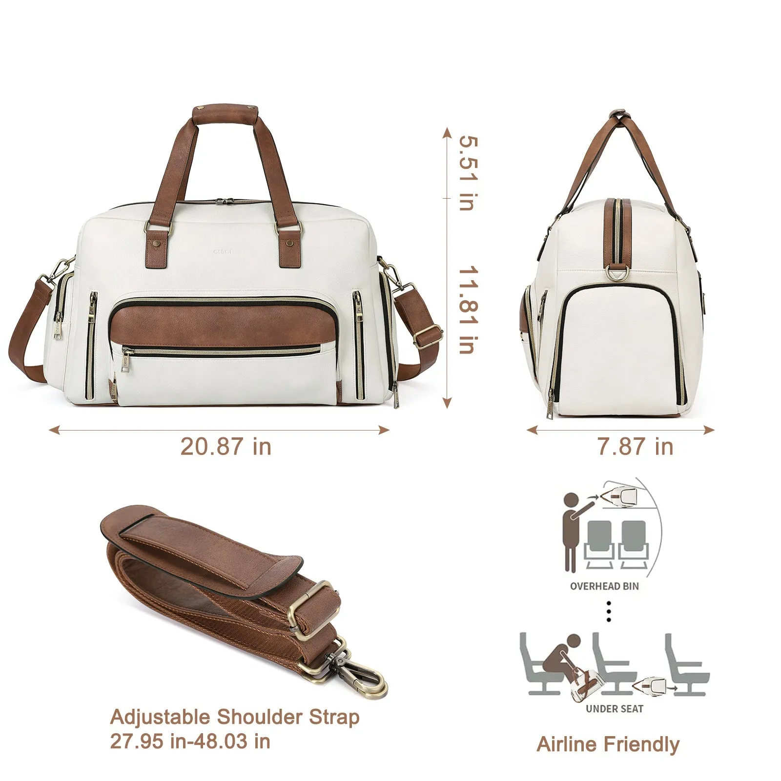 CLUCI Duffel Bag for Travel Leather Women Weekender Bag Carry on Travel Bag with Shoe Compartment