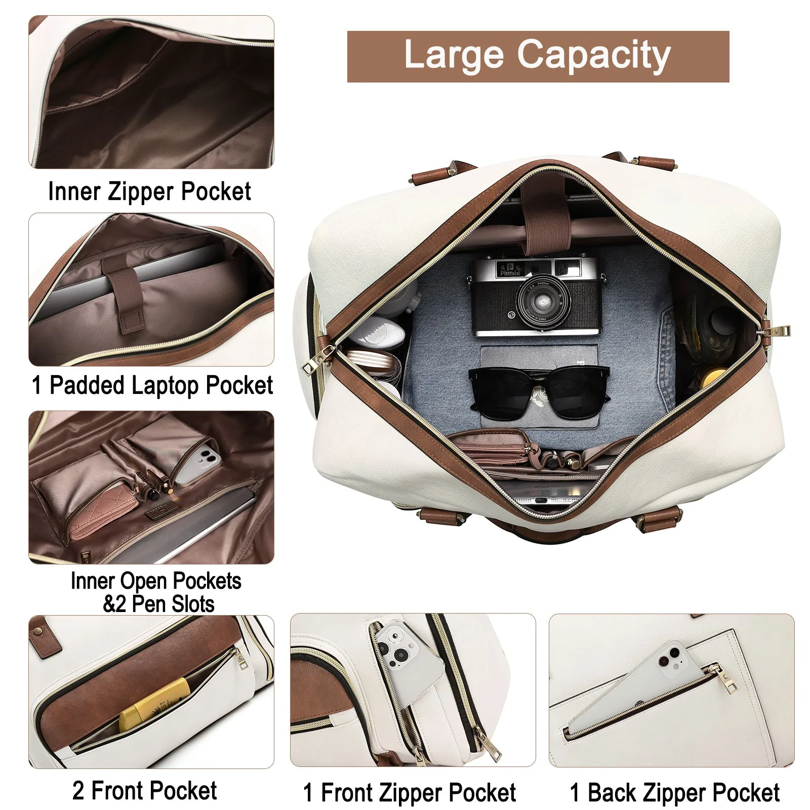 CLUCI Duffel Bag for Travel Leather Women Weekender Bag Carry on Travel Bag with Shoe Compartment