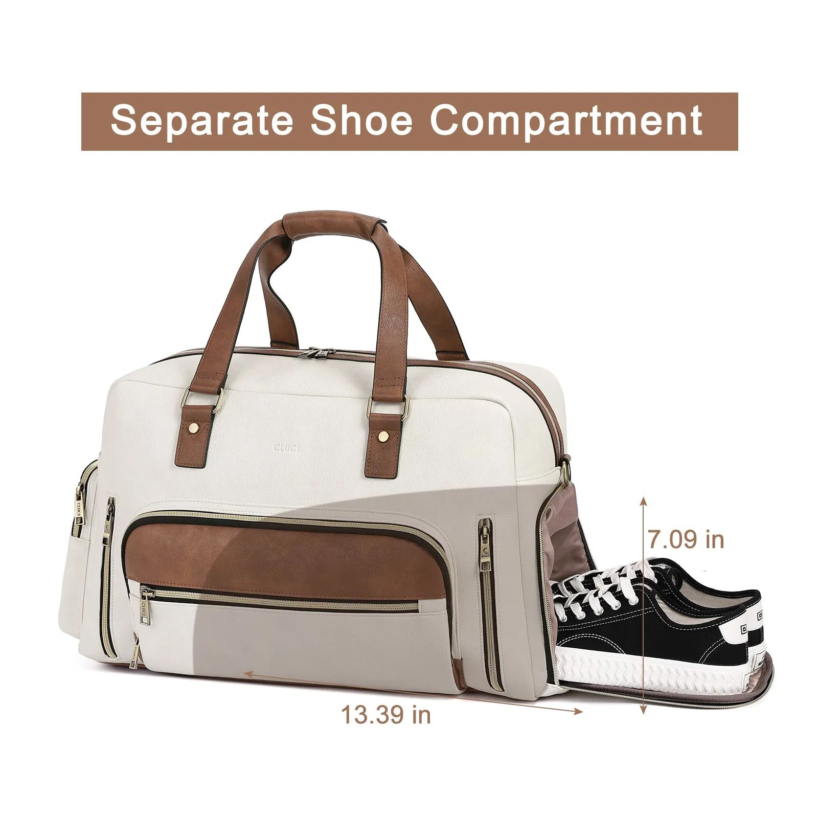 CLUCI Duffel Bag for Travel Leather Women Weekender Bag Carry on Travel Bag with Shoe Compartment