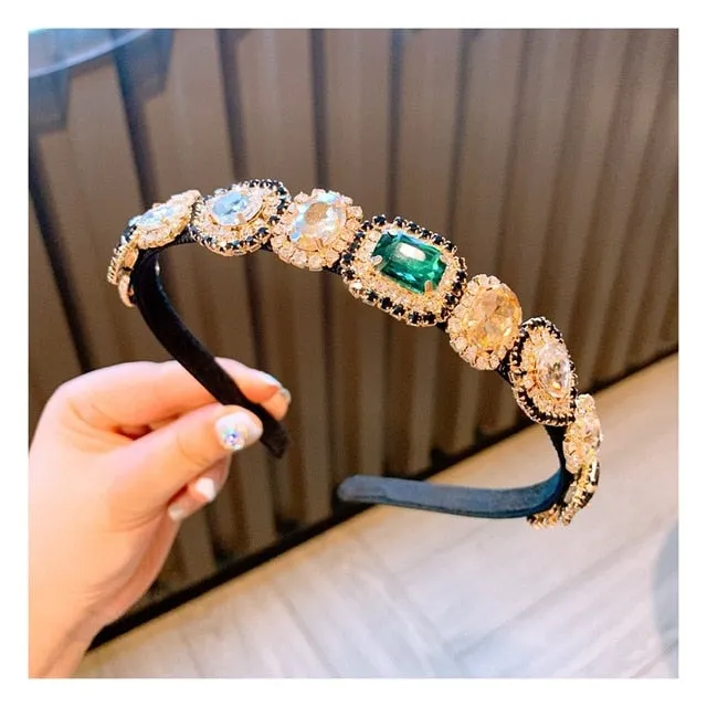 Colorful Gem Baroque Headbands For Women Diamond Hair Accessories