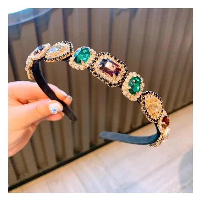 Colorful Gem Baroque Headbands For Women Diamond Hair Accessories