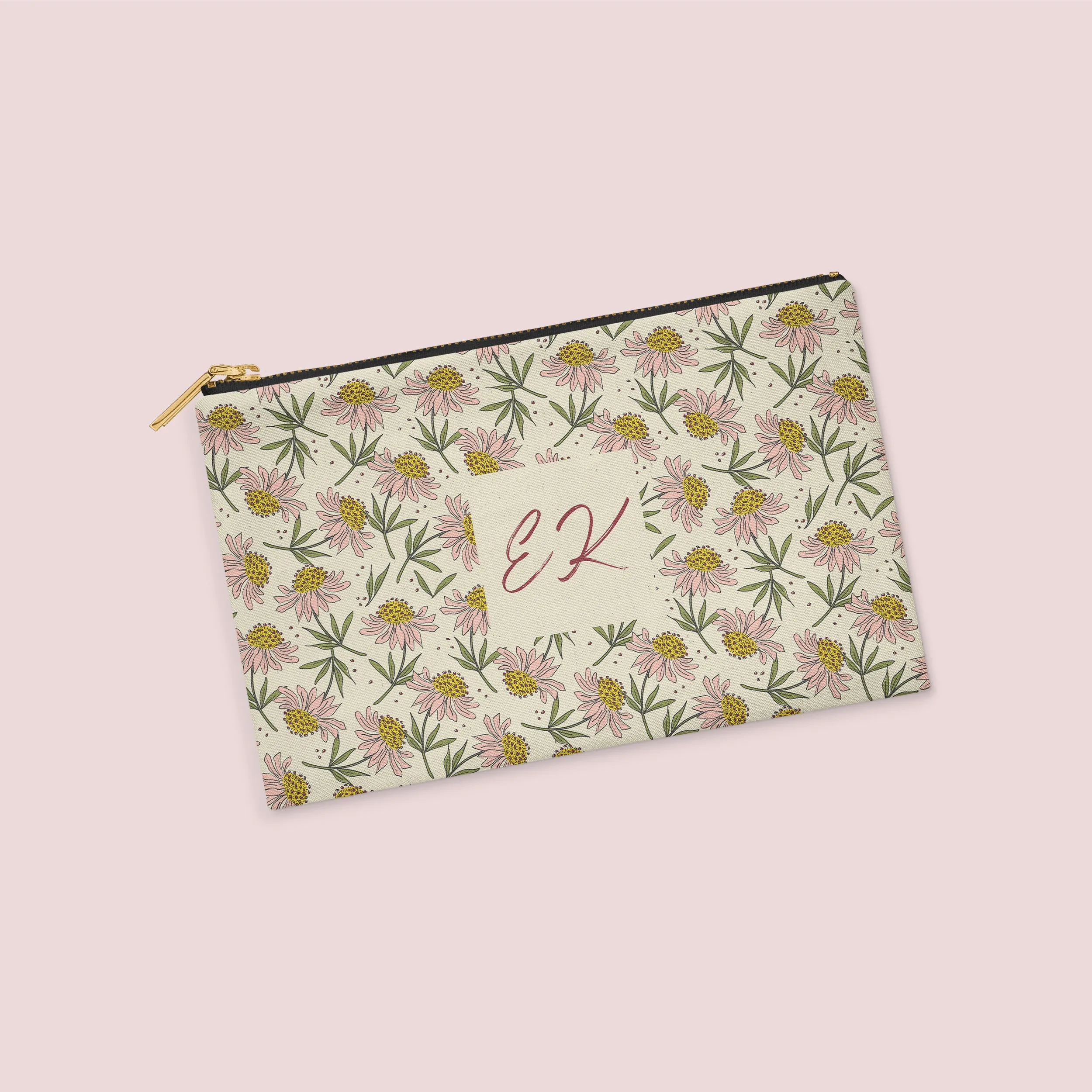 Cone Flower Personalized Zipper Pouch (on sand)