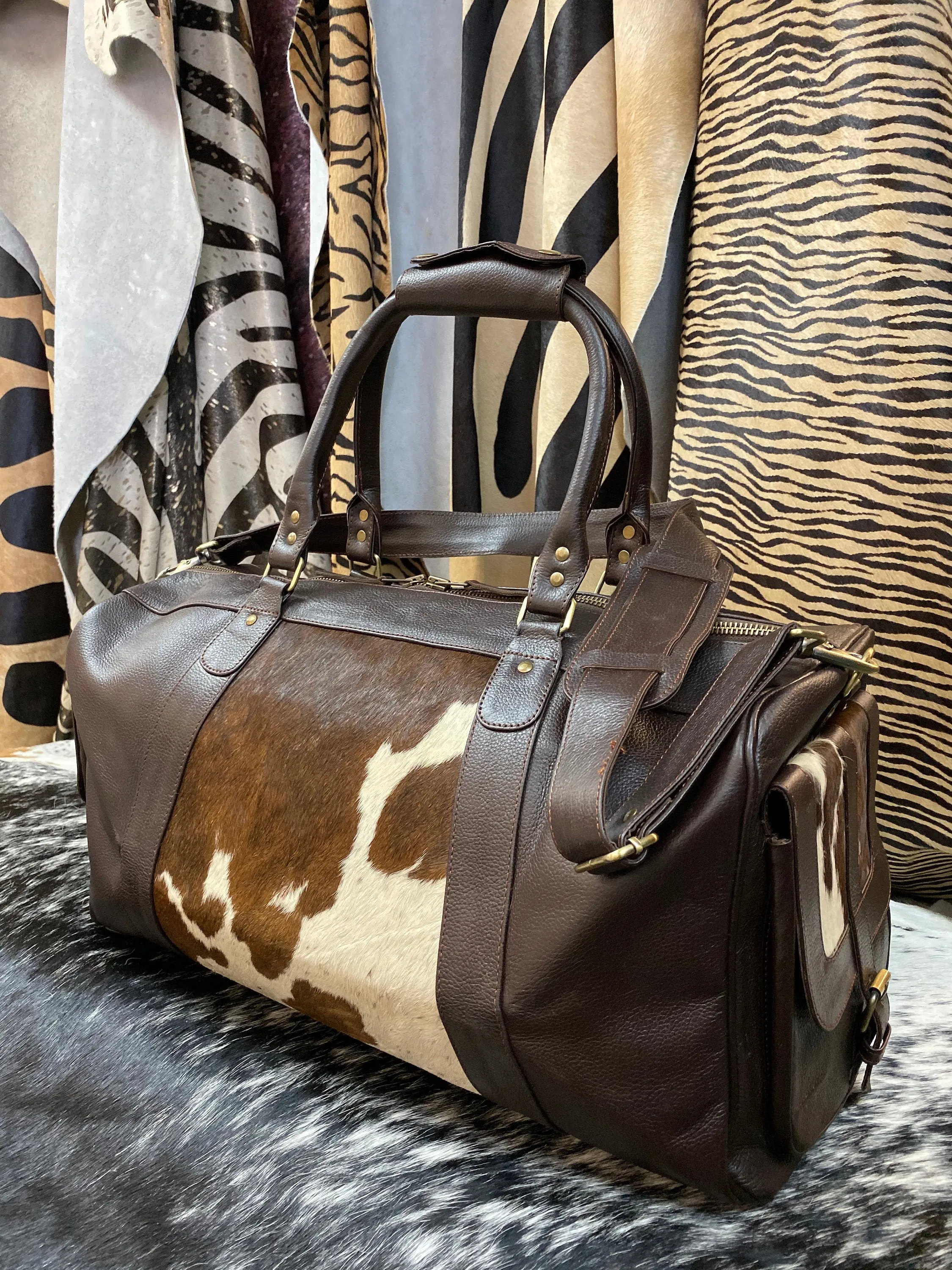 Cowhide Leather Duffel Bag - Weekend Bag