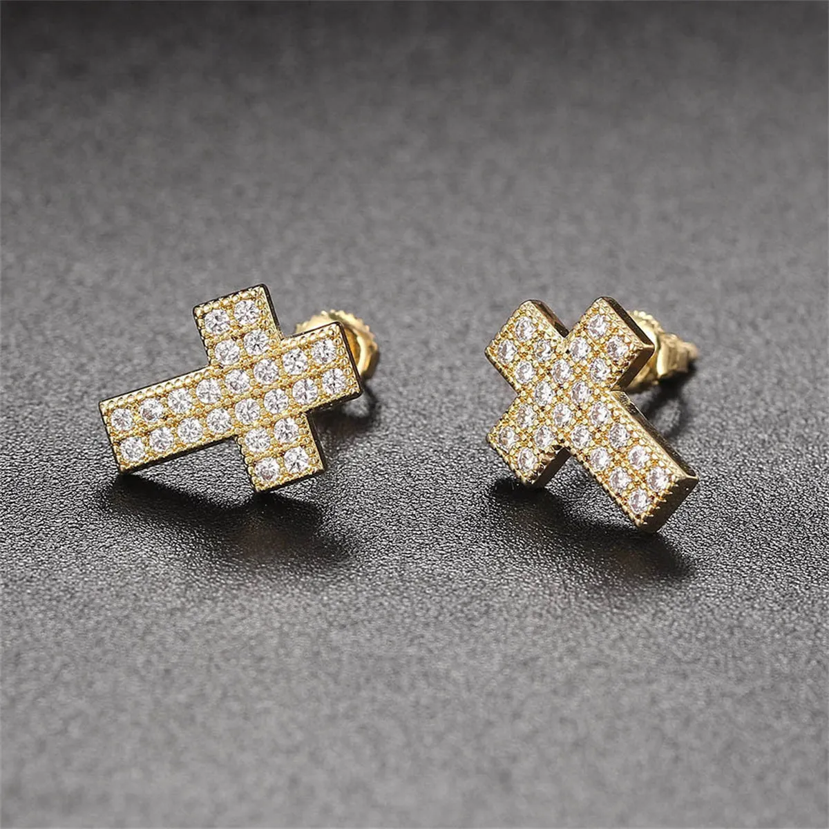 Cubic Zirconia & 18K Gold-Plated Cross Stud Earrings