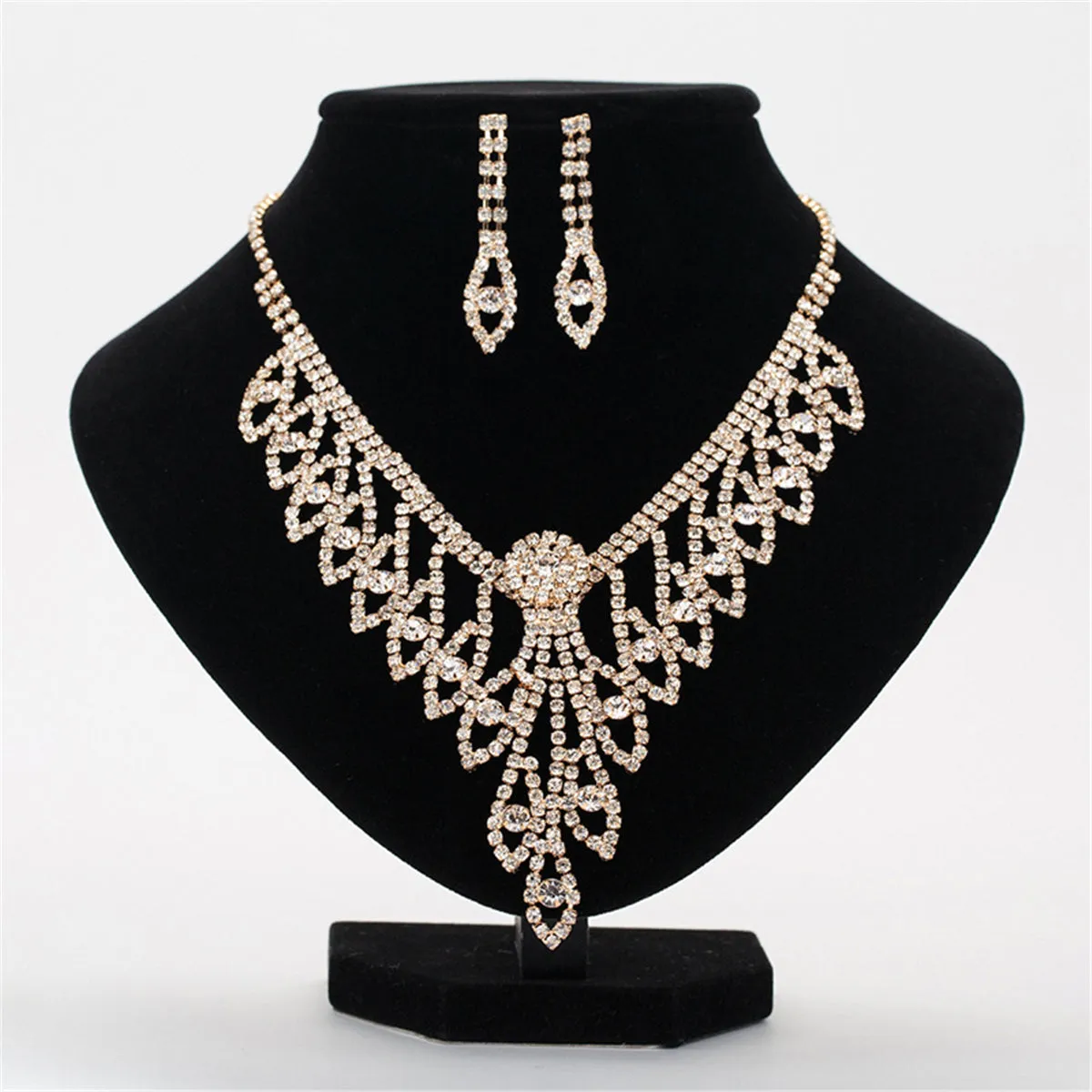 Cubic Zirconia & 18K Gold-Plated Eye Drop Earrings & Statement Necklace