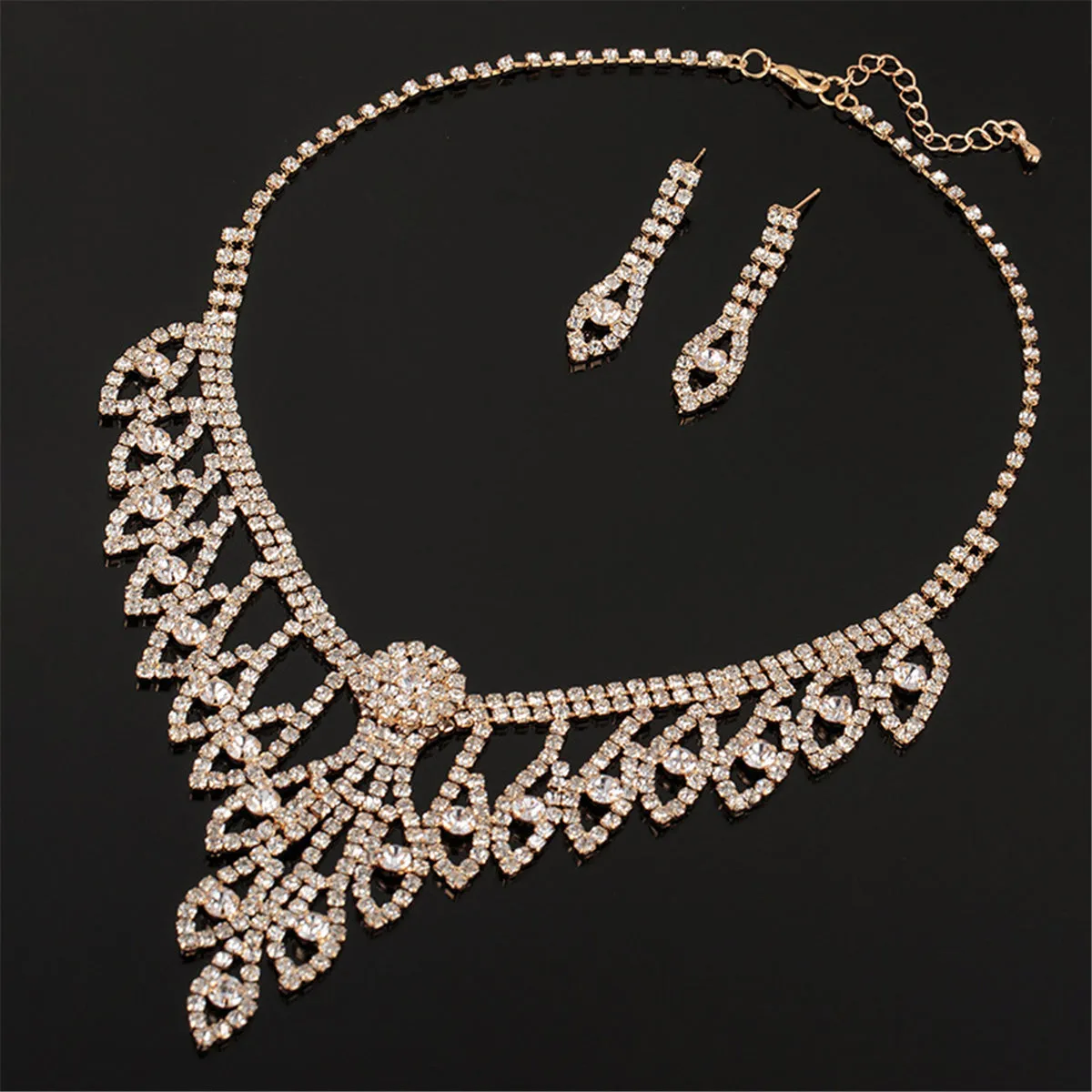 Cubic Zirconia & 18K Gold-Plated Eye Drop Earrings & Statement Necklace