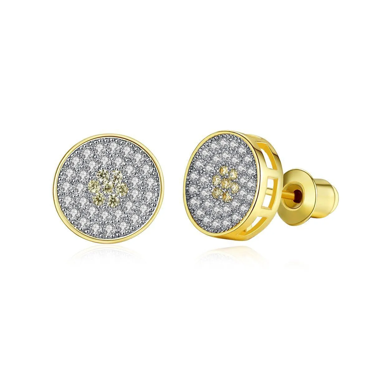 Cubic Zirconia & 18K Gold-Plated Flower Round Stud Earrings