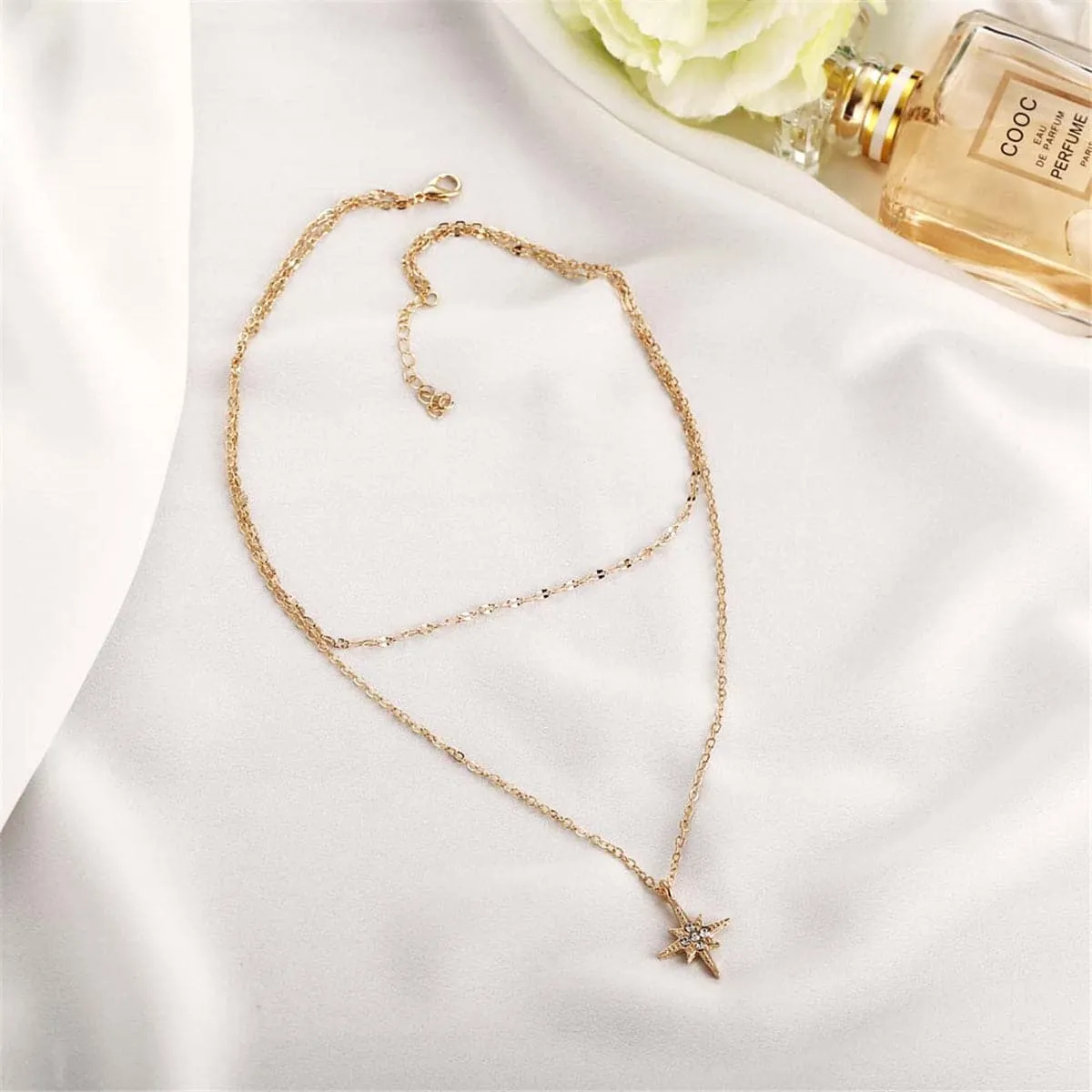 Cubic Zirconia & 18K Gold-Plated Star Layer Necklace