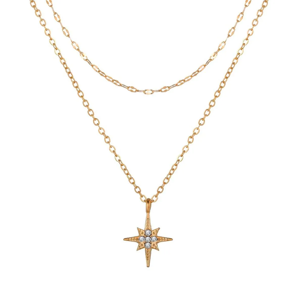 Cubic Zirconia & 18K Gold-Plated Star Layer Necklace