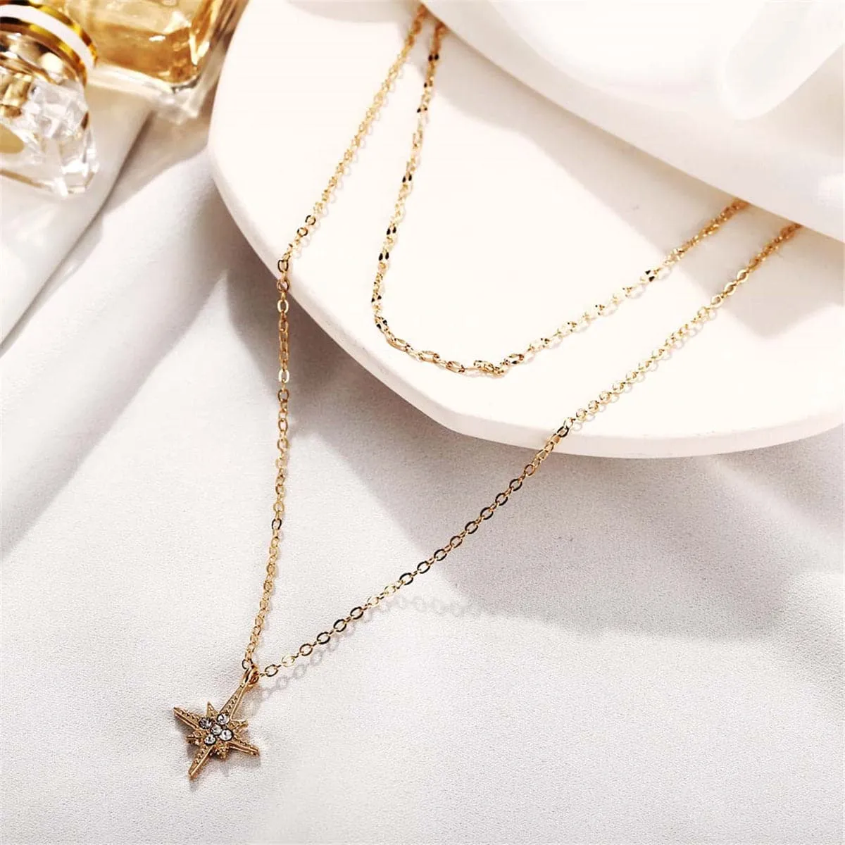 Cubic Zirconia & 18K Gold-Plated Star Layer Necklace