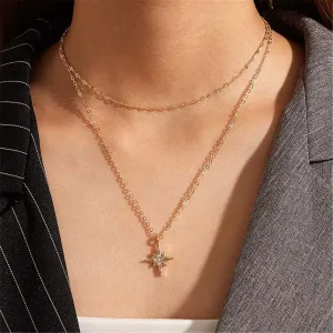 Cubic Zirconia & 18K Gold-Plated Star Layer Necklace